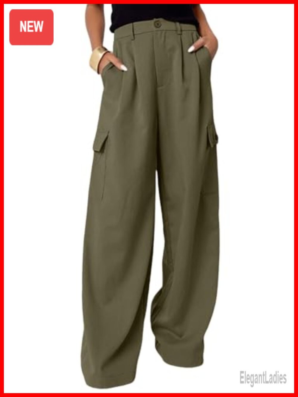 High Waisted Wide Leg Cargo Pants Pleated Palazzo Relaxed Fit Ankle Length